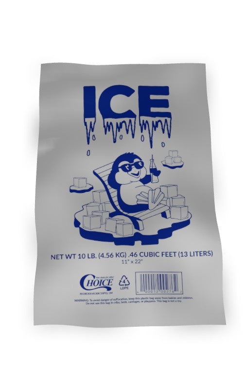 Choice 10 lb Clear Wicketed Ice Bag with Ice Print 1,000/Case