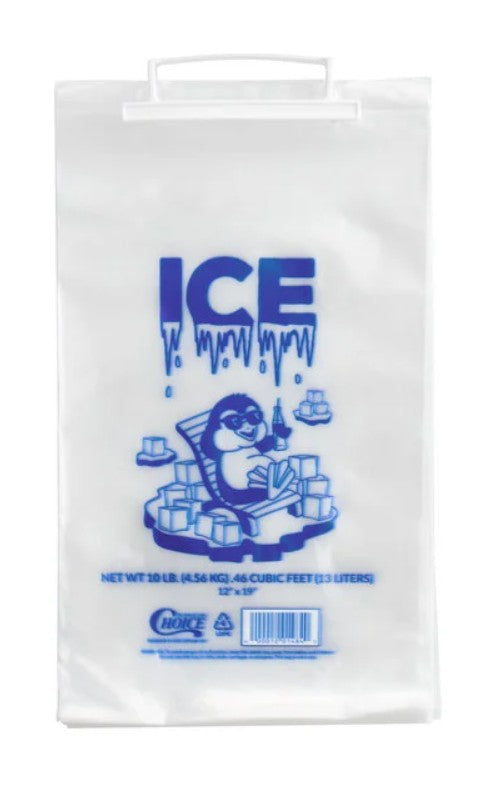 Choice 10 lb Clear Wicketed Ice Bag with Ice Print 1,000/Case