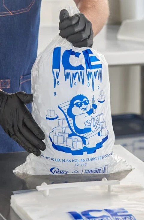 Choice 10 lb Clear Wicketed Ice Bag with Ice Print 1,000/Case