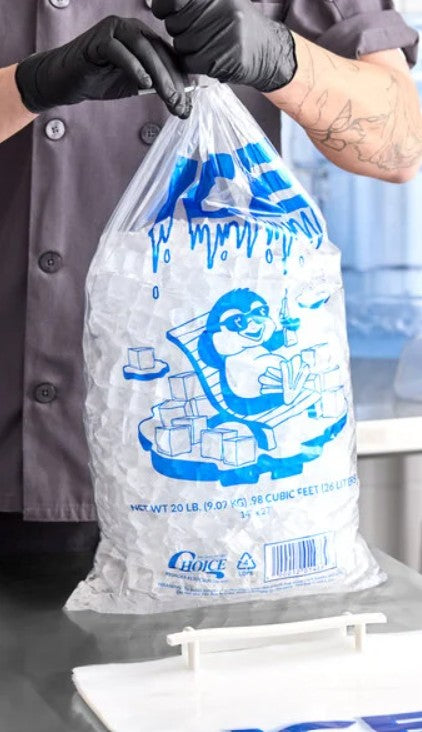 Choice 20 lb Clear Wicketed Ice Bag with Ice Print 500/Case