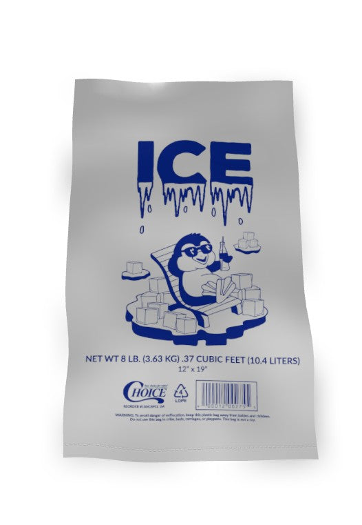 Choice 8 lb Clear Wicketed Ice Bag with Ice Print 1,000/Case