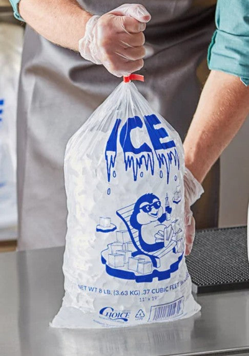 Choice 8 lb Clear Wicketed Ice Bag with Ice Print 1,000/Case