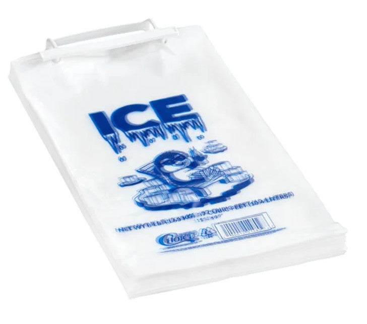 Choice 10 lb Clear Wicketed Ice Bag with Ice Print 1,000/Case