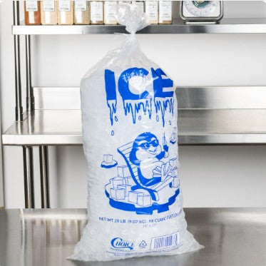 Choice 20 lb Clear Wicketed Ice Bag with Ice Print 500/Case