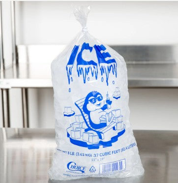 Choice 8 lb Clear Wicketed Ice Bag with Ice Print 1,000/Case